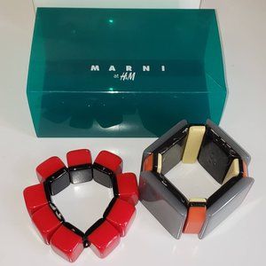 NIB! Marni at H&M Red & Grey Stretch Bracelet Set